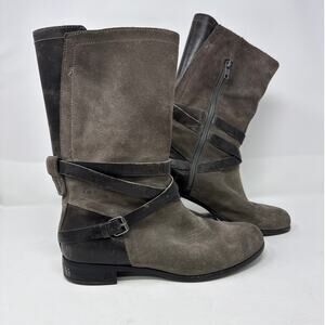 UGG Boots Womens Size 9 Grey & Black Deanna Burnished Suede Leather Riding Moto